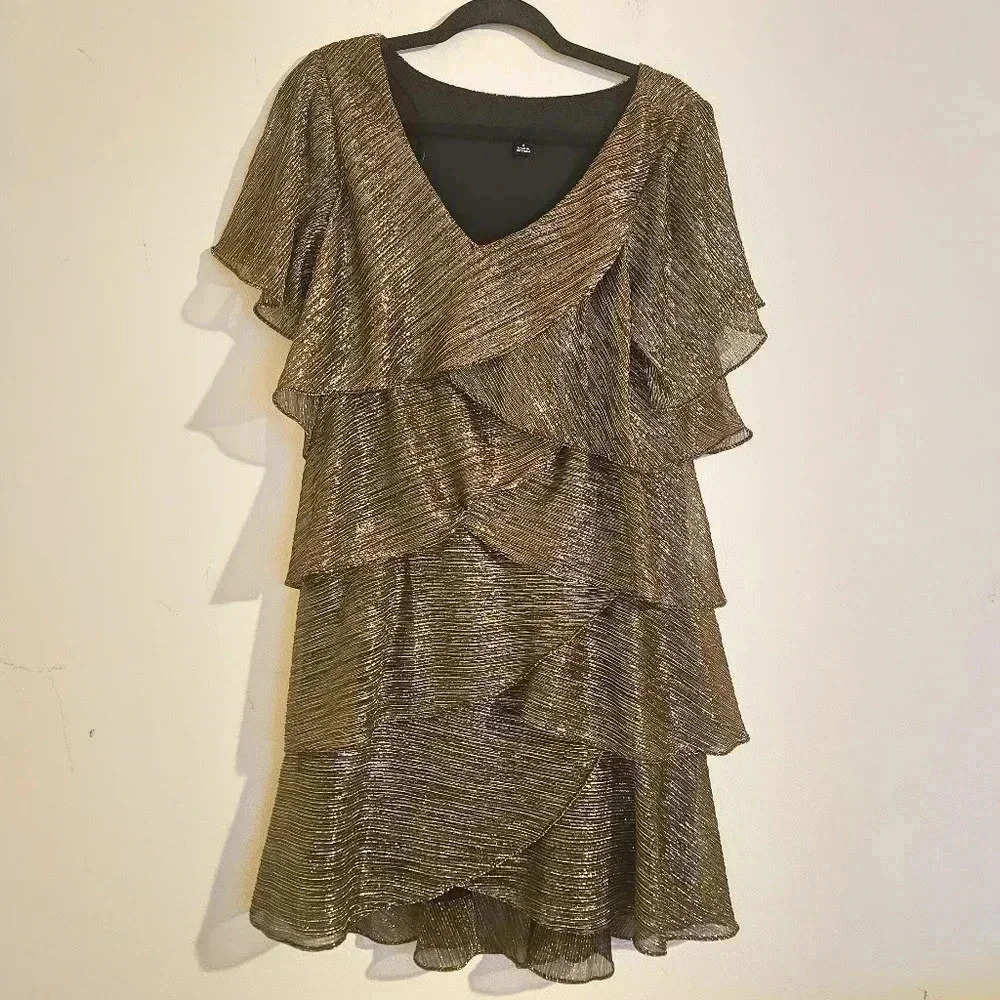 SLNY Metallic Tiered Shift Dress